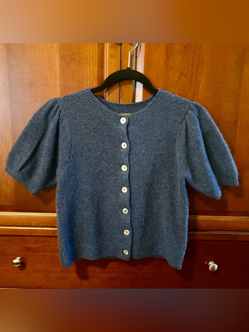 Elie Tahari Cashmere Puff Sleeve Button-Front Cardigan XS - Steel Blue NWOT